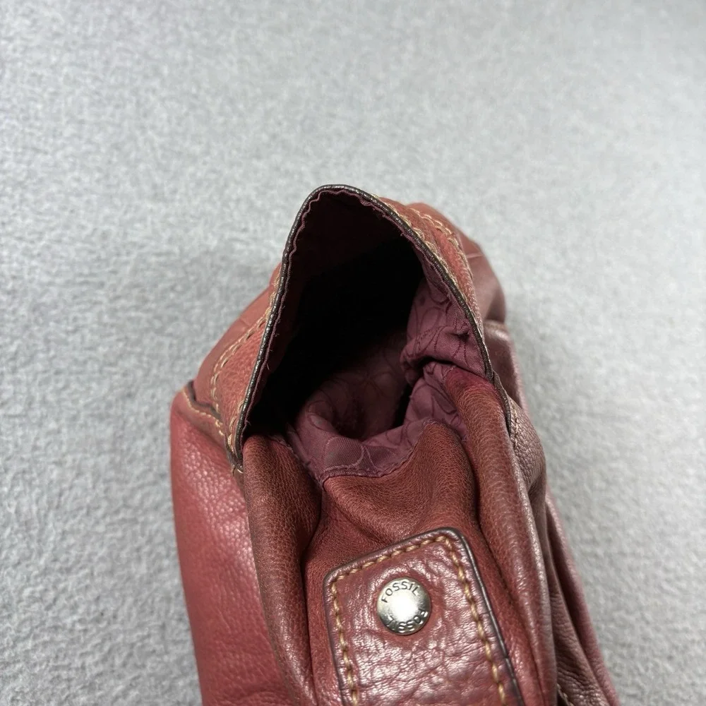 VTG Fossil Red Pebbled Leather Hobo Shoulder Bag Y2K Slouchy Purse Side Pockets
